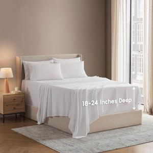 Nestl Extra Deep Queen Sheet Set - 6 Piece Breathable & Cooling Sheets - Hotel Luxury Bedding Set w/18-24 Inch Extra Deep Pockets - Easy & Secure Fit - Super Soft, Wrinkle Free & Comfy - White