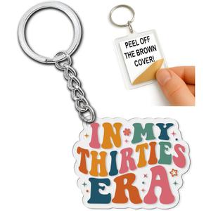 In My Thirties Era Keychain Funny Quote Gifts for 30th Birthday Women Friends Coworker Motivational Inspirational Key Chain Humor Appreciation Keychains Accessories for Car Keys Backpack Bag - 2x2