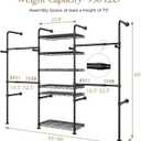 Closet Organizers Wall Mounted Closet System, 3-Row Heavy Duty Garment Clothes Rack, Industrial Pipe Clothing Rack with 4 Telescopic Rods, 4 Hooks, 5 Shelves & 1 Pants Hanger for Bedroom Wardrobe