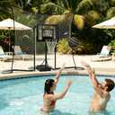 Pool Basketball Hoop with Backstop Height Adjustable Poolside Basketball Hoop for Pool with 10x8 FT Ball Backstop, Water Weighted Base | Includes a Ball & Pump |