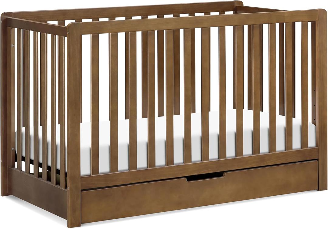 Carters by Davinci Colby 4-in-1 Convertible Crib w/Trundle Storage - GREENGUARD Certified, Convertible Baby Crib to Toddler Bed, Daybed, Full-Size Bed - 4 Adjustable Mattress Heights, Walnut