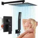 Hawkrown 10 Inch Luxury Rain Shower Faucet Set, Matte Black Shower System with Rainfall Shower Head and Handheld Spray, SUS304 Stainless Steel and Solid Brass Wall Mounted Shower Valve Trim Kit