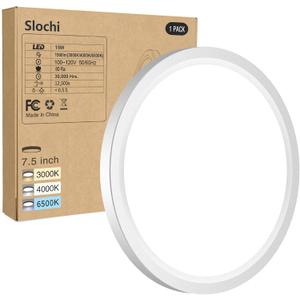 Slochi Flush Mount Ceiling Light Fixtures - 3000K-4000K-6500K & 100W Equivalent Flat Led Lights for Room Ceiling,7.5Inch Ultra Thin Round White Ceiling Lights for Living Room,Bedroom,Kitchen,Bathroom,Hallway