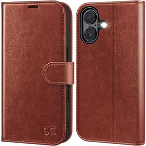 OCASE Compatible with iPhone 16 Wallet Case, PU Leather Flip Folio Case with Card Holders RFID Blocking Kickstand [Shockproof TPU Inner Shell] Phone Cover 6.1 Inch 2024, Dark Brown