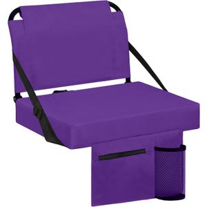 Stadium Seat for Bleachers with Back Support and Wide Padded Cushion Stadium Chair - Includes Shoulder Strap and Cup Holder (Purple)