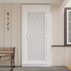 JUBEST 32 in. x 80 in. Security Door, Surface Mount Exterior Front Entry Door, Outswing Steel Security Door with Perforated Metal Screen, Powder Coated White, Lock Not Include