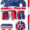 250th Number Patriotic Piñata Set Red White Blue American Flag 22in Piñata with Stick Blindfold Confetti for 250 Summer Pool USA Party Decor