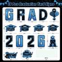 16 Pcs Graduation Yard Signs Class of 2026, 16.1" Large Blue Graduation Yard Sign with Stakes, Congrats Grad Sign for Graduation Party Decorations, Outdoor Grad Decorations for College High School