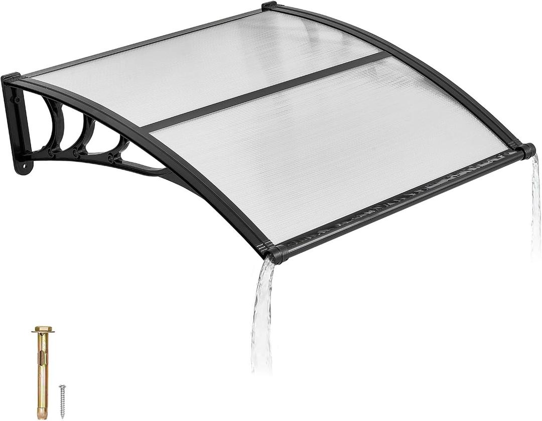 VEVOR Awnings for Door Entrance, 38" x 40" Window Door Awning Canopy Exterior with Drainage & ABS Bracket, Polycarbonate Cover Patio Door Awnings for Sun, UV, Rain, Snow Protection（Clear）