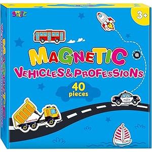40 PCS Vehicle Magnets, Vehicles and Professions Fridge Magnets for Kids-Common Vehicles, Airplane, Boat & Occupations-Magnetic Transport Refrigerator Decors Educational Learning Toys for Toddlers