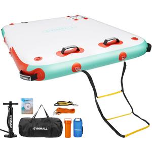 Inflatable Floating Dock Platform, 5FT/ 6FT/ 8FT/ 10FT/ 12FT Air Dock Platform Floating Island Raft with None-Slip Surface, 6in Thick Water Floating Dock Mat for Swimming Pool Lake Beach Ocean