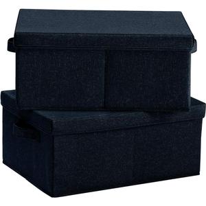 HOONEX Linen Foldable Storage Bins with Lids, 2 Pack, Storage Boxes with Carrying Handles and Sturdy Heavy Cardboard, 16.5" L x 11.8" W x 7.5" H for Shoes, Books, Clothes, Nursery, Dark Grey