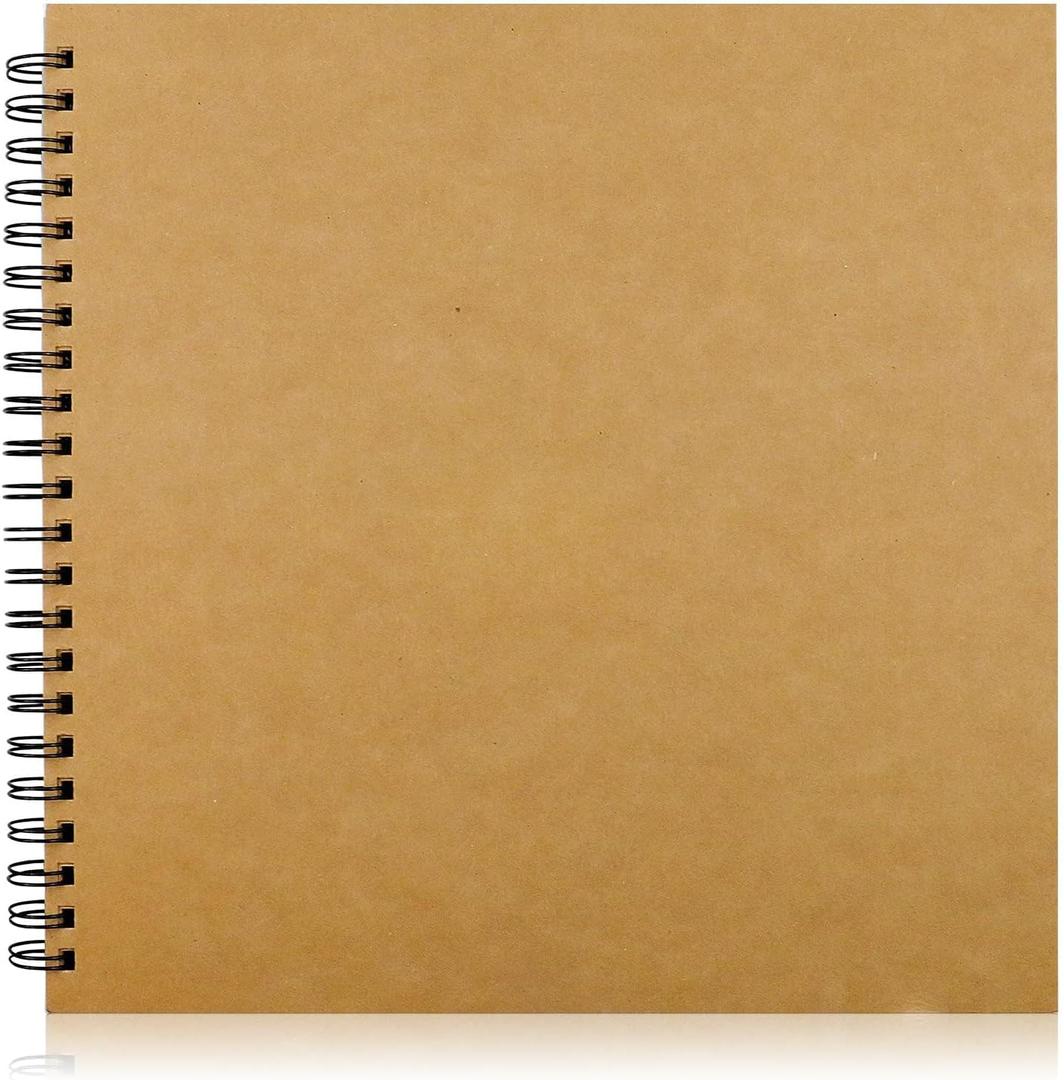 12x12 Inch Hardcover Scrapbook & Photo Album - 100 Pages DIY Kraft Memory Book with Spiral Binding for Weddings, Anniversaries, Family Photos