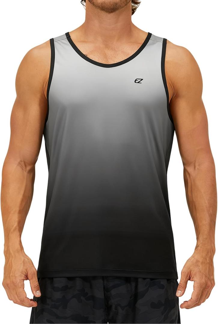 EZRUN Men's Tank Tops Quick Dry Workout Swim Beach Shirts Sleeveless Shirts for Bodybuilding Gym Fitness Training (Grey Gradient, Small)
