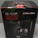 Mueller 12-Cup Drip Coffee Maker - Borosilicate Carafe, Auto-Off, Reusable Filter, Anti-Drip, Keep-Warm Function, Clear Water Level Window Coffee Machine, Kitchen Essentials & Accessories (Black)