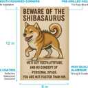 Vintage Dinosaur Shiba Inu Tin Sign, Fun Wall Art for Indoor and Outdoor Decor - Beware of Animals Decorative Metal Poster 12x8 Inch (Multicolor-9214)