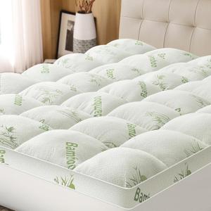 Mattress Topper King Size Viscose Derived from Bamboo, Thick Soft Pillow Top Mattress Pad Cover for Back Pain, Mattress Protector with 8-21 Inch Deep Pocket, White