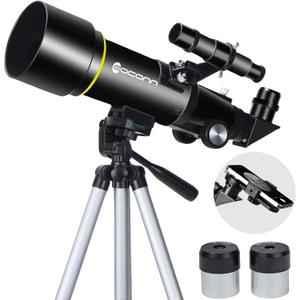 Telescopes, Telescope for Kids and Adults Beginners, 70mm Aperture 400mm Focus Length Refractor Travel Telescope with AZ Mount for Observe The Moon and Landscape-Black