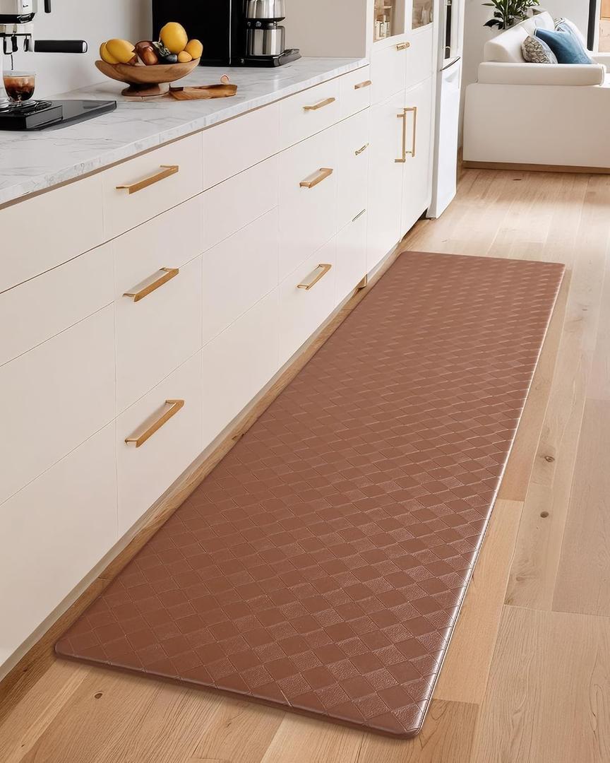 Color&Geometry Anti Fatigue Cushioned Kitchen Floor Mats, 17"X71", Long Runner Rug Non Slip Waterproof, Memory Foam Padded Standing Mat for Front Sink, Brown