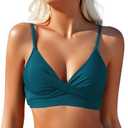 Limeeke Women's Twist Front Bikini Top V Neck Padded Swimsuit Top Adjustable Spaghetti Straps Bathing Suit Tops Green L