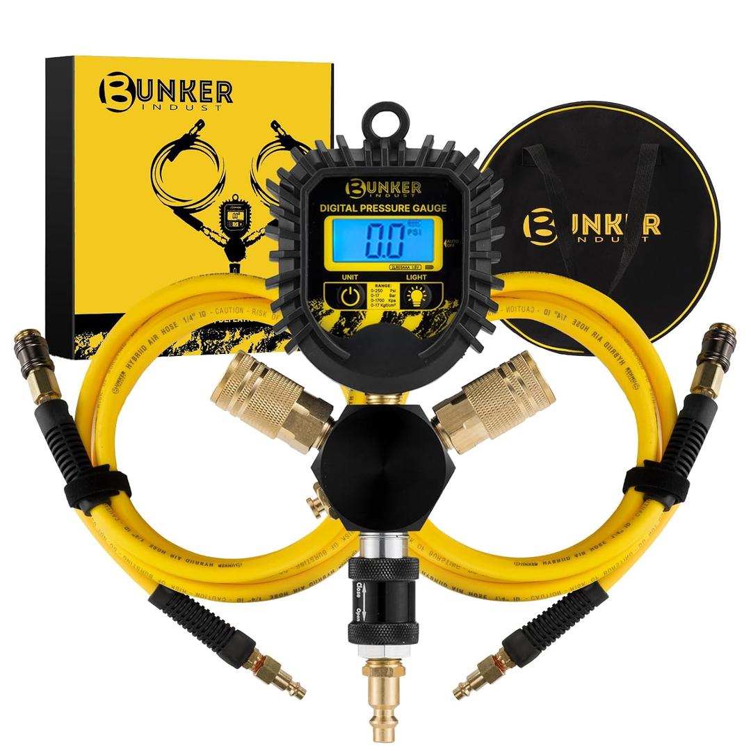 BUNKER INDUST 2 Tire Inflation Deflation System, Rapid High-Flow Air Up Down Kit with Digital Tire Pressure Gauge, 2 Wheels Off Road Tire Deflator Inflate-Up to 200" Wheelbase