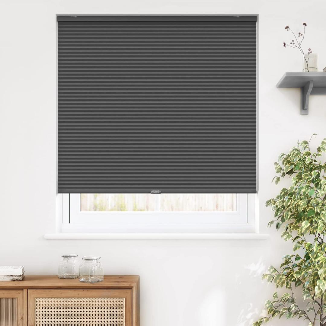 LazBlinds Cordless Cellular Shades, Blackout Privacy Honeycomb Shades for Home, Thermal Insulation Noise Reduction Blinds for Windows, 24'' W x 64'' H, Black, Pack Of 2