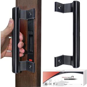 Sliding Glass Door Handle Set with Lock - Easy to Install,Patio Sliding Door Handle Fits for 1 to 1-1/8 Door Thickness,6-5/8" Screw Hole Spacing,Perfectly Replacement for Old Handle(Black)