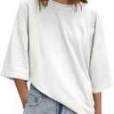 Tankaneo Womens Oversized Half Sleeve T-Shirts Summer Casual Crew Neck Tunic Tops Loose Fit Boxy Basic Tees (Small)