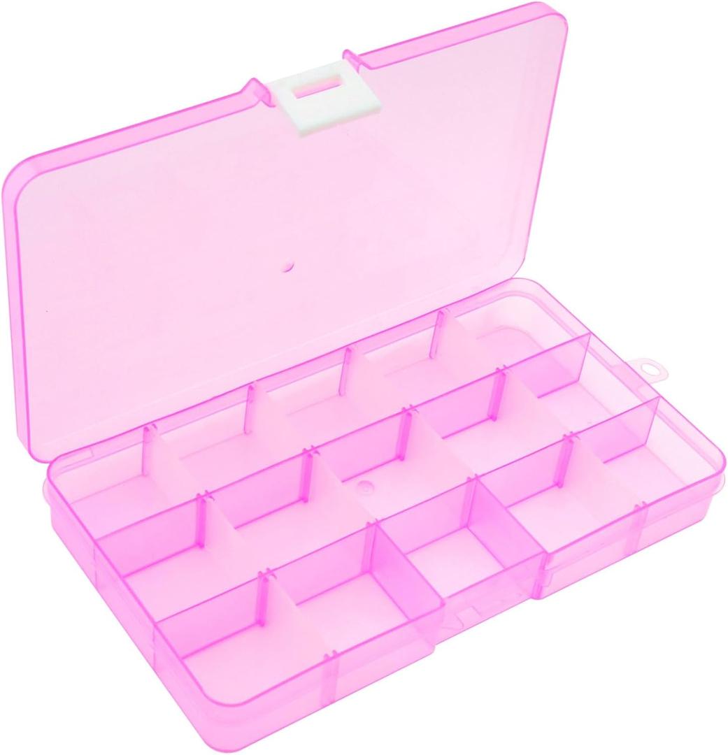 OriGlam 1pcs 17x10CM Plastic Organizer Storage Box with Adjustable Dividers, Jewelry Storage Container Box for Office Supplies Beads Crafts Fishing Tackles (Pink)