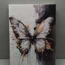 Butterfly Canvas Wall Art Black and White Watercolor Picture Abstract Gold Butterfly Painting Prints Animal Art for Living Room Modern Home Office Wall Decor Framed(Art-6,16.00x24.00 inch)