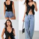 OYOANGLE Women's Going Out Top Lace Trim Front Tie Sleeveless Boho Summer Casual Crop Tank Blouse Shirt (Black, XL)