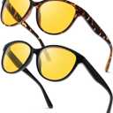 FIMILU 2 Pack Night Driving Vision Glasses for Women, Polarized Reduce Glare and Enhance Visual Abilities for Nighttime 22526 (Z04 Black+browntortoise/Yellow Lens)