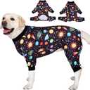 LovinPet Big Dogs Onesies: Big Dog Pajamas, Post Surgery/Wound Care, Lightweight Stretchy Fabric, Interstellar Black Print, Dog Jumpsuit, Anti Licking, Pet PJ's/XL