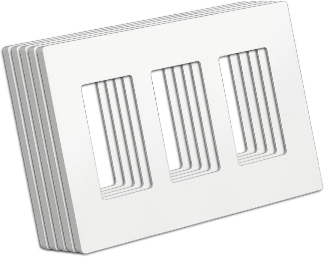 BESTTEN (5 Pack) USWP4 Matte White Series, 3-Gang Screwless Wall Plate, Decor Outlet Cover, H4.69 x W6.54, for Light Switch, Dimmer, USB, GFCI, Receptacle