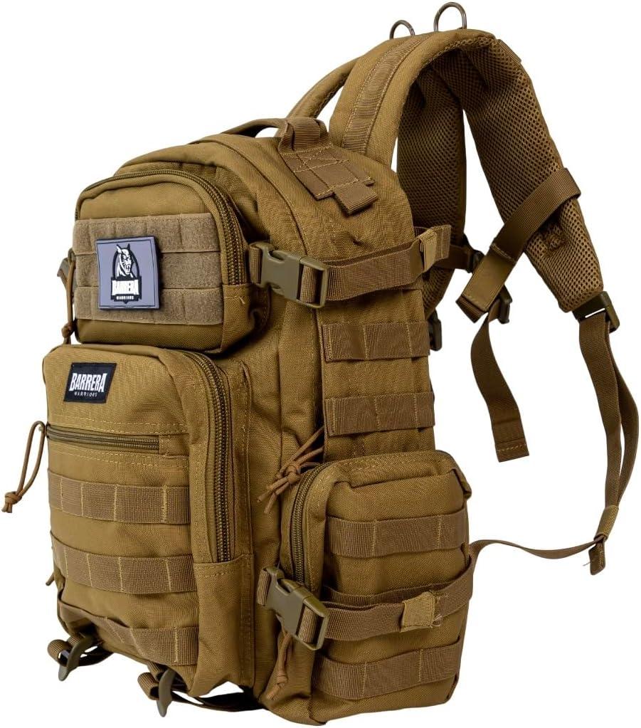 BARRERA warriors- 25l Tactical Backpack -Military Gear- Small travel Backpack Men-Molle Backpack- tactical laptop bag - outdoor backpack - Small assault pack (Brown 25l)