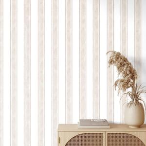Striped Peel and Stick Wallpaper Watercolor Stripe Self Adhesive Wallpaper Decal for Bedroom Cabinet Drawer Furniture Wall Decor, 15.75'' x 118.11''(Beige)