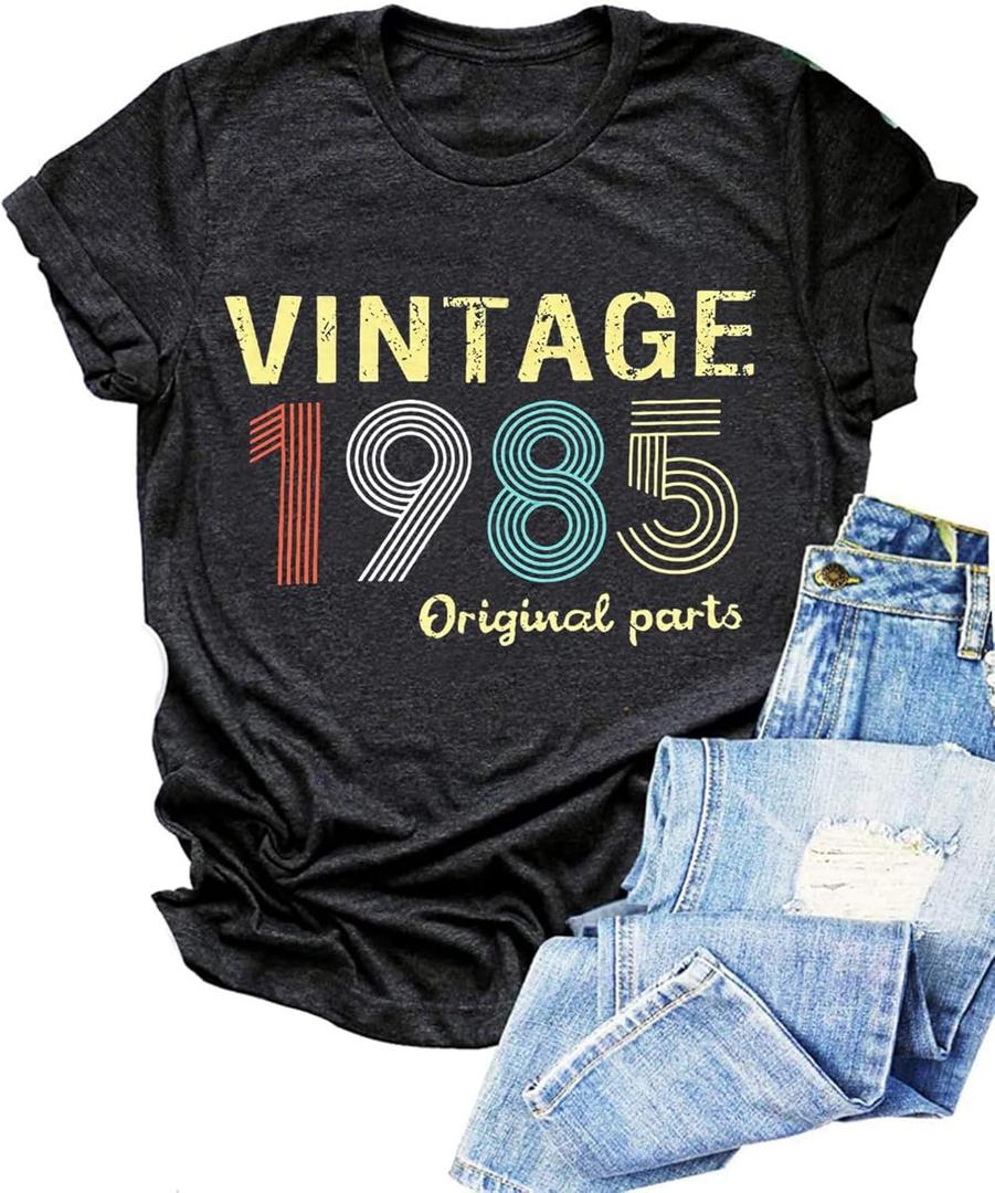 FYAPHION Vintage 1986 T Shirts for Women 40th Birthday Gifts Born in 1986 Tshirt Retro Casual Short Sleeve Tee Tops (S)