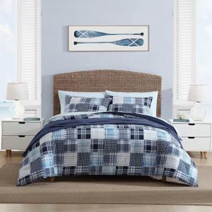 Nautica - King Comforter Set, Soft Cotton Bedding with Matching Shams, Patchwork Inspired Home Decor (Mason Blue, King)