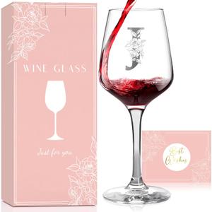 Monogrammed Wine Glass Gifts for Women, Personalized A-Z Wine Glass, Custom Gifts for Women, Unique Birthday Valentines Day Mothers Day Gift for Her, Mom, Wife, Friends (Letter-J)