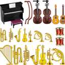 Civaner 24 Pcs Dollhouse Musical Instruments Christmas Miniature Violin Piano Trumpet Saxophone Electric Guitar Tiny Instruments Set for Xmas Party Gift Mini House Musical Room Succulent Garden