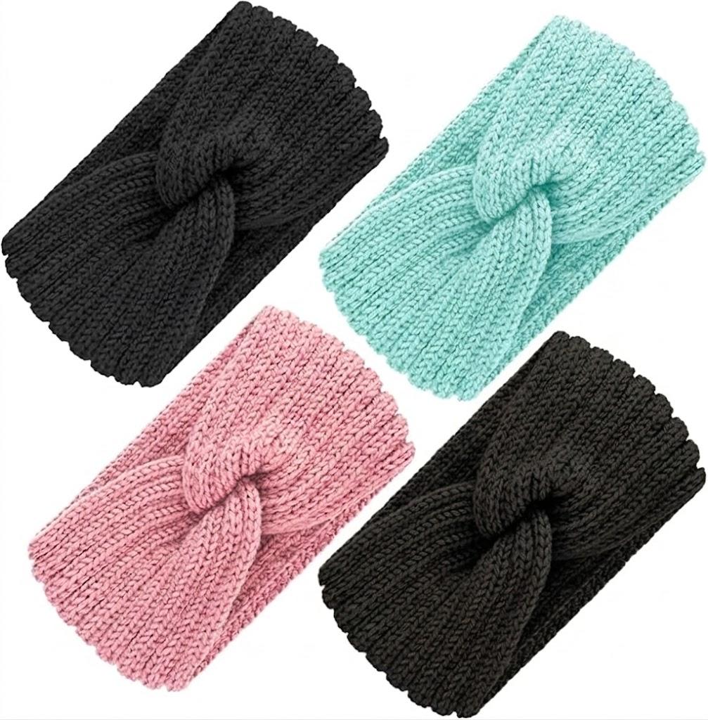 4 Pack Womens Winter Headbands Fuzzy Fleece Lined Ear Warmer Cable Knit Thick Warm Crochet Headband Gifts