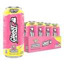 GHOST Energy Drink - 12-Pack, Sour Pink Lemonade, 16oz Cans - Energy & Focus & No Artificial Colors - 200mg of Natural Caffeine, L-Carnitine & Taurine - Gluten-Free & Vegan