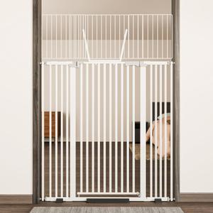 68" Extra Tall Cat Gate for Doorway, 30.5"-47.5" Auto Close Pet Gate Include 2.75", 5" and 7" Extension Kits, No Drilling Pressure Mount Kit, Suitable for Doorways or Kitchen, White