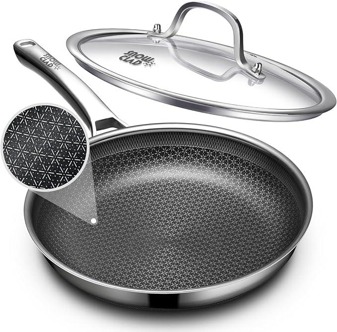 OATOFP Non Stick Frying Pans 12 inch, Hybrid Frying Skillets Nonstick, non stick Stainless Steel Pans, Dishwasher and OvenSafe Chef Pan, Induction Compatible Cooking Pan