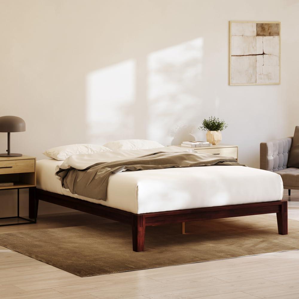 Nectar Bamboo Platform Bed Frame - Queen - Walnut - Floating Center Support Legs - 12 Height - Easy Tool Free Set Up - Contemporary and Durable - Sturdy Wooden Support Slats - Holds Up to 800 Pounds