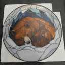 Funoasis Stained Glass Window Hanging Suncatcher - Sun and Sun Flames Ornaments Sun Catcher Home Decor Women Birthday (7.8*7.8 IN, Brown)