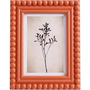 1 Pack 5 x 7 Picture Frame, Wood Beaded Boho Photo Frame, Vintage Photo Display, Wall Hanging Desk Standing Decor, Birthday Anniversary for Family, Couple, Friends (Orange)