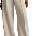 NIMIN Women Wide Leg Pants High Waisted Business Casual Work Trousers Dressy Pants with Pockets (Beige, M)