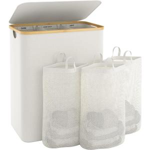 Laundry Basket with Lid, 145L Extra Large Laundry Hamper 3 Section Dirty Clothes Hampers for Laundry Divided Laundry Basket Organizer for Bedroom,Laundry Room,Dirty Clothing Hamper,Beige
