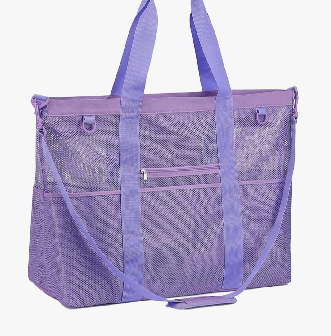 Mesh Beach Bag, Large Beach Tote with Zipper Pocket for Family Pool Bag for Toys & Vacation Essentials